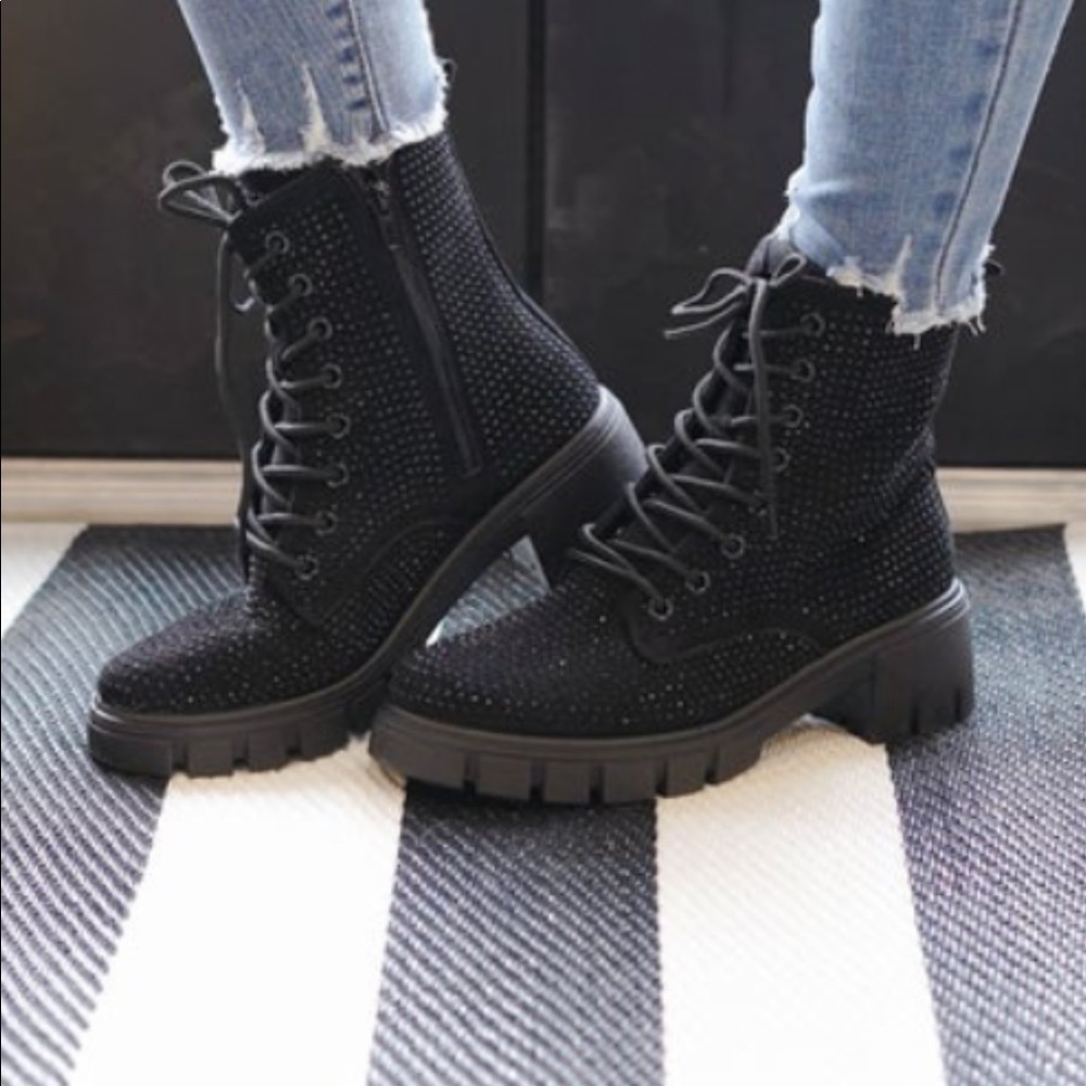 Combat Boots Black Sparkle!! Hard to find Sold out